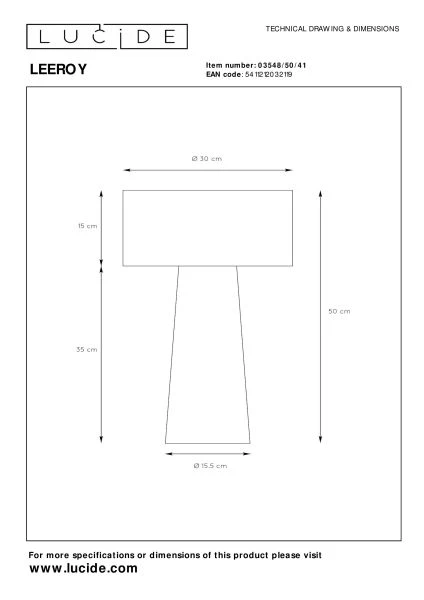 Lucide LEEROY - Table lamp - Ø 30 cm - 1xE27 - Taupe - technical